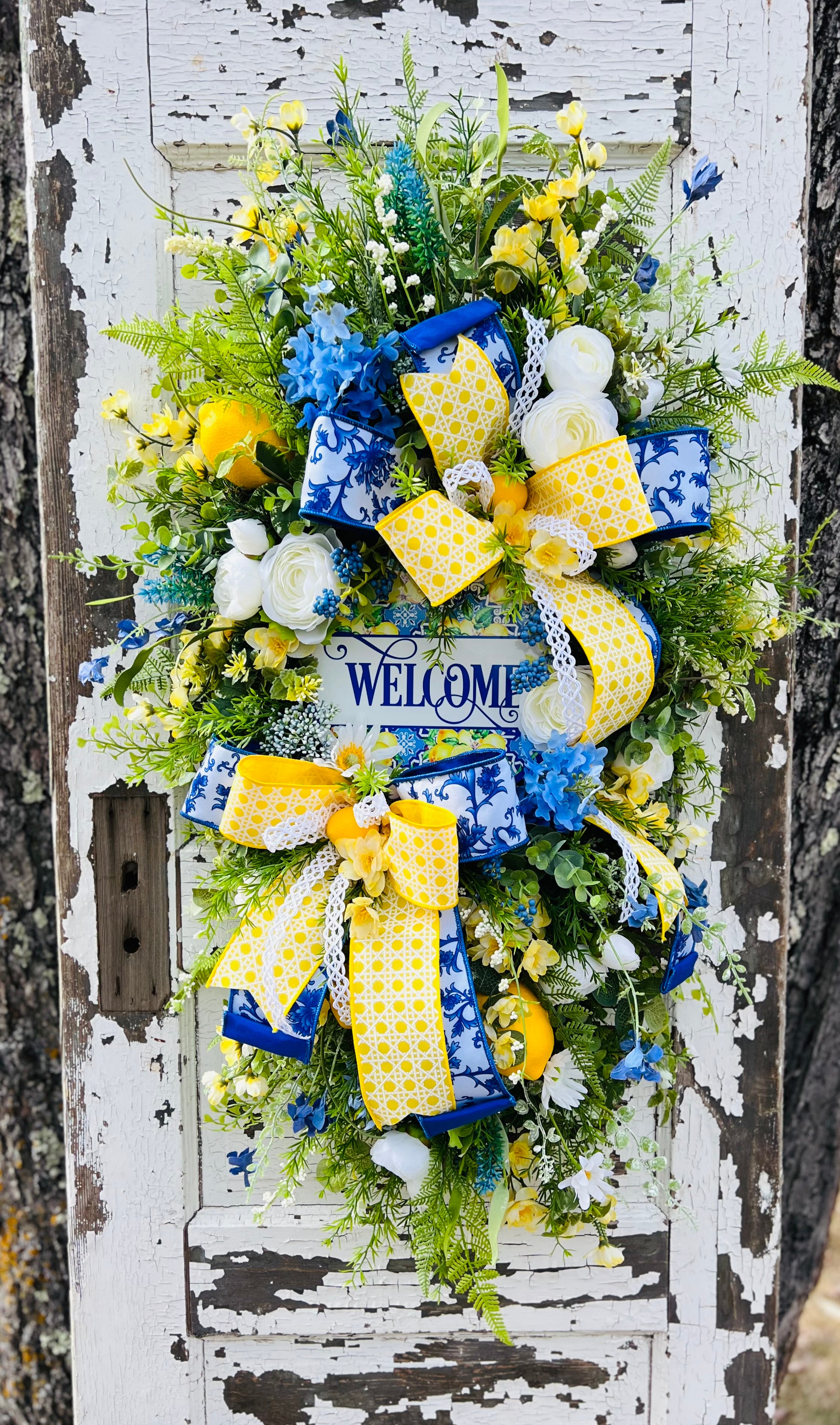 Lemon and Blueberry Wreath Lemon Wreath Summer Wreath Front Door Wreath Door Hanger Lemon top Decor